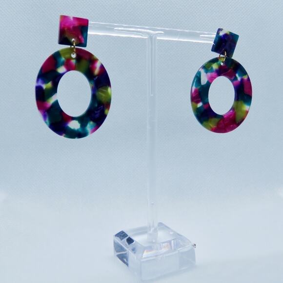 Urban Outfitters Multi-Color Acrylic Circle Drop Earrings Geometric Funky Purple - Picture 3 of 4